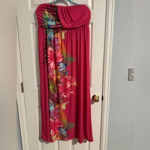 Lane Bryant Strapless Dress in Vibrant Pink with Floral Design